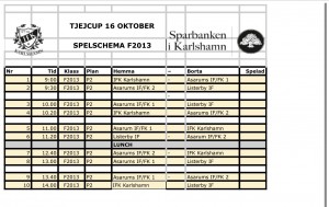 Spelschema F2013 - 16 oktober 